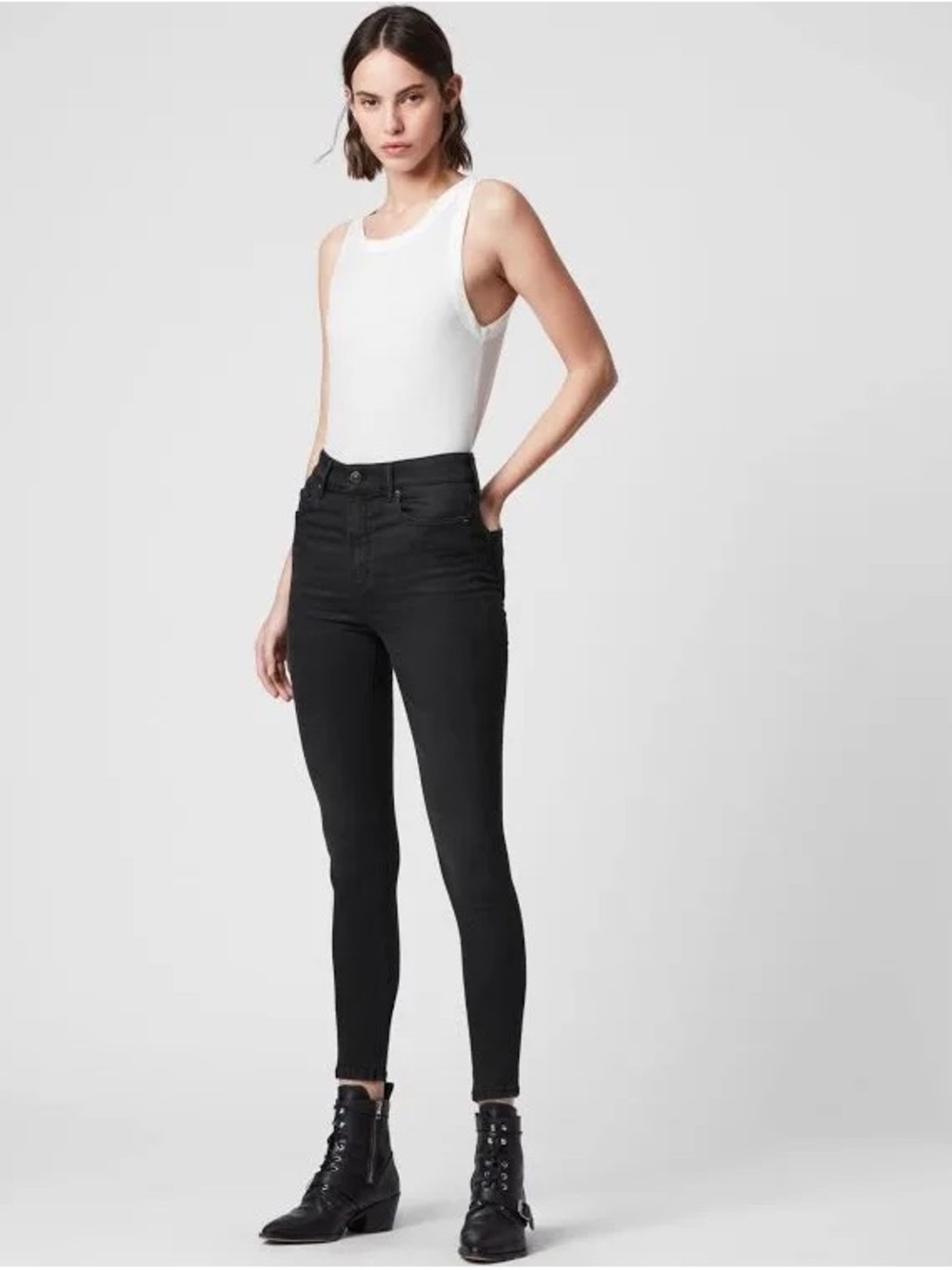 AllSaints Black Dax Super-Stretch High-Rise Skinny Jeans